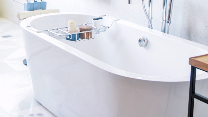 Contemporary white soak bathtub.