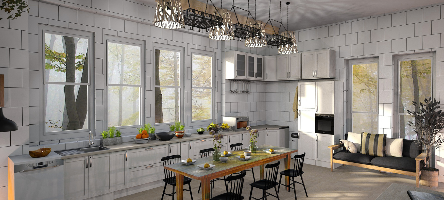 Modern kitchen with New York style backsplash.